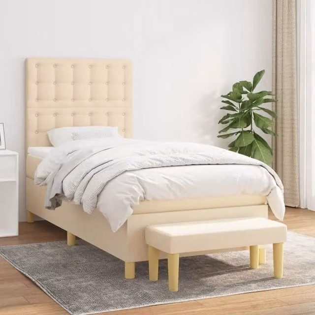 Letto Ibrido con Giroletto a Molle e Materasso vidaXL in Tessuto Beige e Bianco L/P/H: 90 x 190 x 128 cm