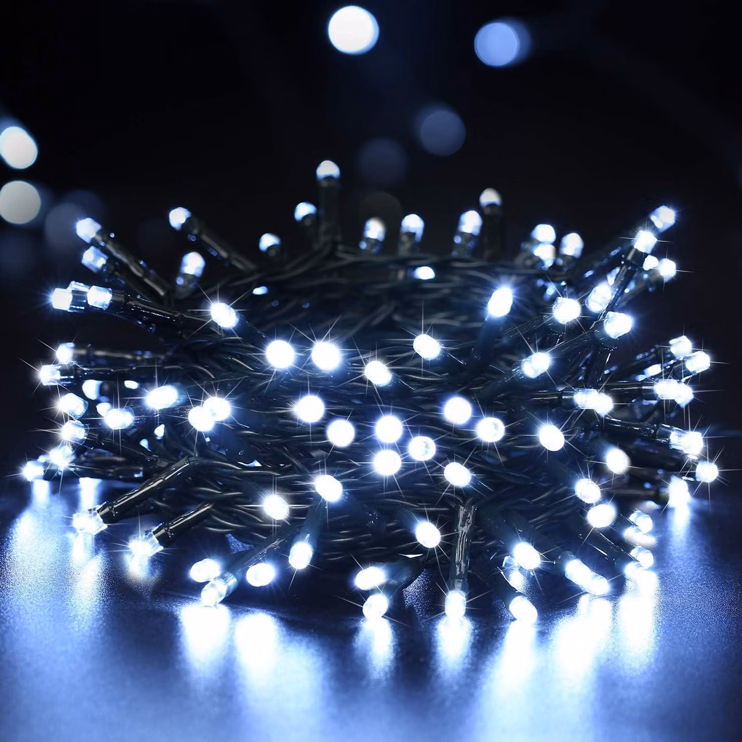 Catena luminosa da 10 metri, 100 LED, luce bianca fredda, 8 modalità, impermeabile, per uso esterno