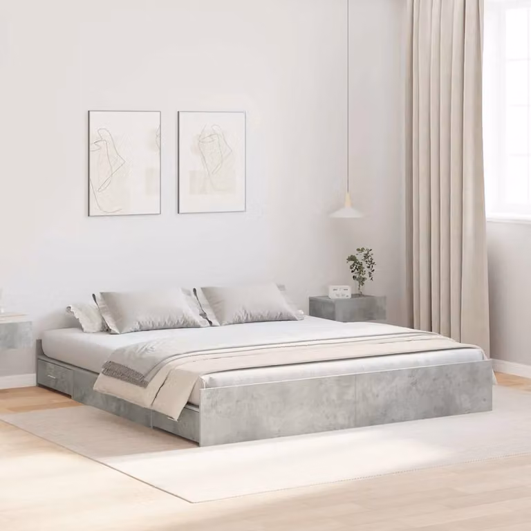 Struttura letto con contenitore vidaXL in legno e MDF, Grigio cemento, L/P: 200 x 200 cm
