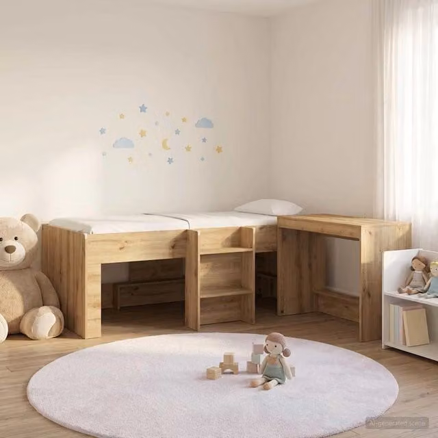 Struttura del Letto con Scrivania 2 pz Rovere Artigianale 3423453