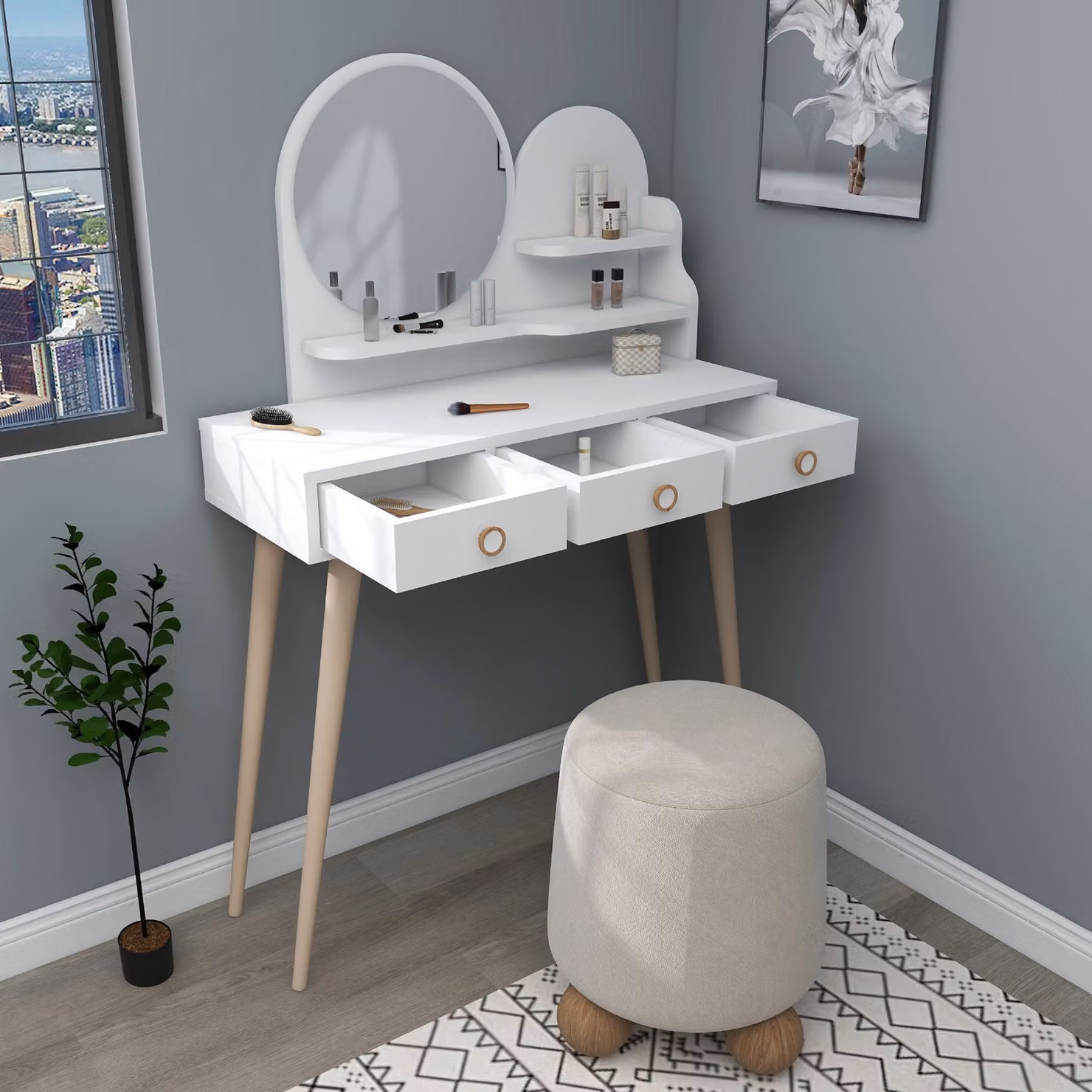 Skye Decor, Ruges - Bianco, Tavolo da trucco, Bianco, 130,8 x 74 x 35 cm