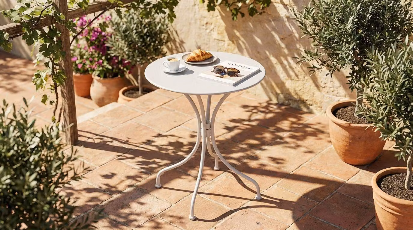 Milani Home - tavolo da giardino rotondo, Romanus, diametro 60 cm, in acciaio, tortora