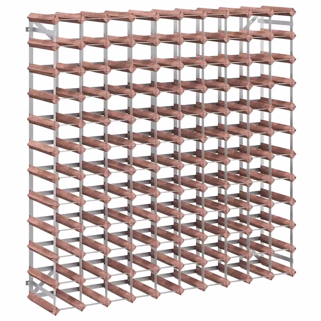 Portabottiglie da parete vidaXL in legno di pino e metallo marrone stile rustico per 120 bottiglie L: 110 cm, P: 22,5 cm, H: 12 cm – 2