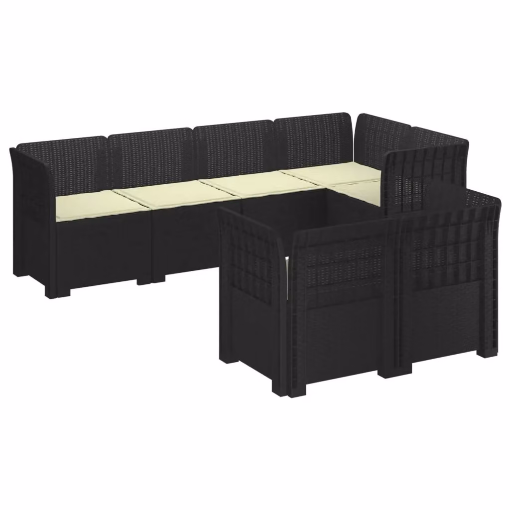 Set da giardino moderno vidaXL con 7 posti in polyrattan e cuscini imbottiti resistenti ai raggi UV – 2
