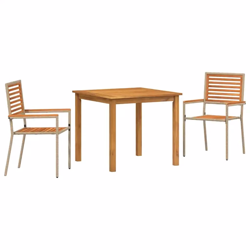 vidaXL Set da Pranzo per Giardino e Terrazzo in Legno di Acacia e Polyrattan, 3 Pezzi, Beige e Marrone – 2