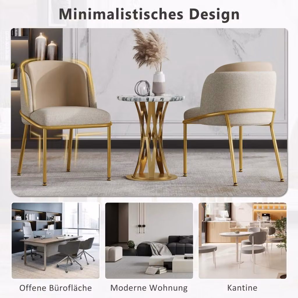 Sedia da sala da pranzo OKWISH imbottita con schienale ergonomico e piedini regolabili in metallo e legno, colore beige – 2