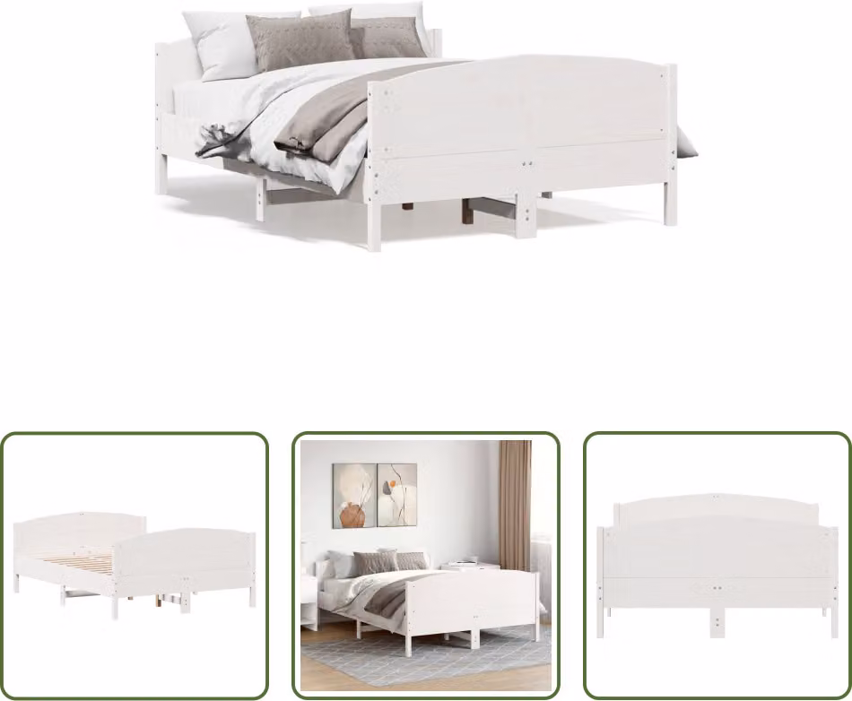 The Living Store Letto in legno massiccio con testiera bianco 150x200 cm pino
