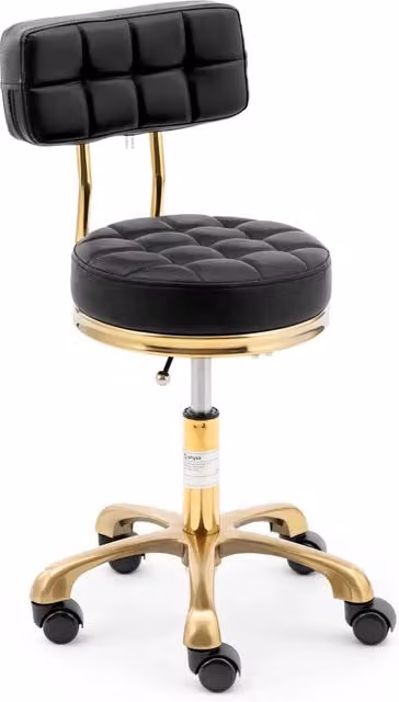 Sgabello girevole con schienale portata 150 kg alluminio PVC compensato schiuma sintetica nero 14_0010105