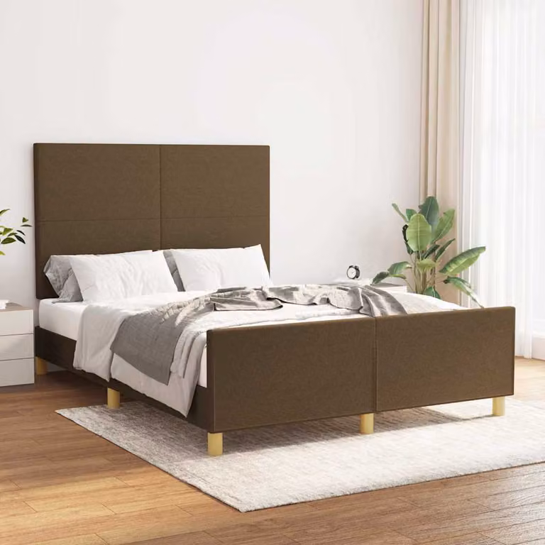 vidaXL Giroletto moderno in legno e tessuto marrone con doghe fisse L/P/H: 200 x 140 x 146 cm