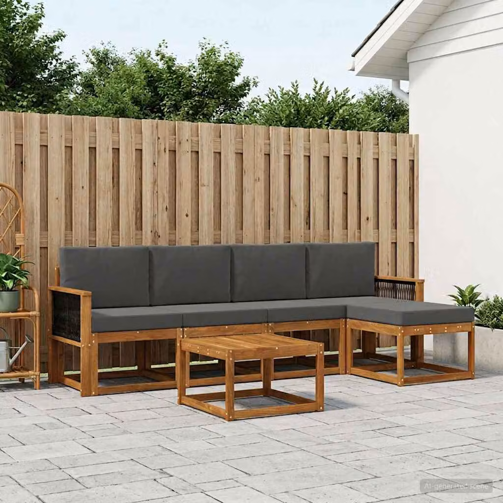 Set di divani da esterno vidaXL a forma di L composto da 6 pezzi in legno di acacia con cuscini in beige e antracite