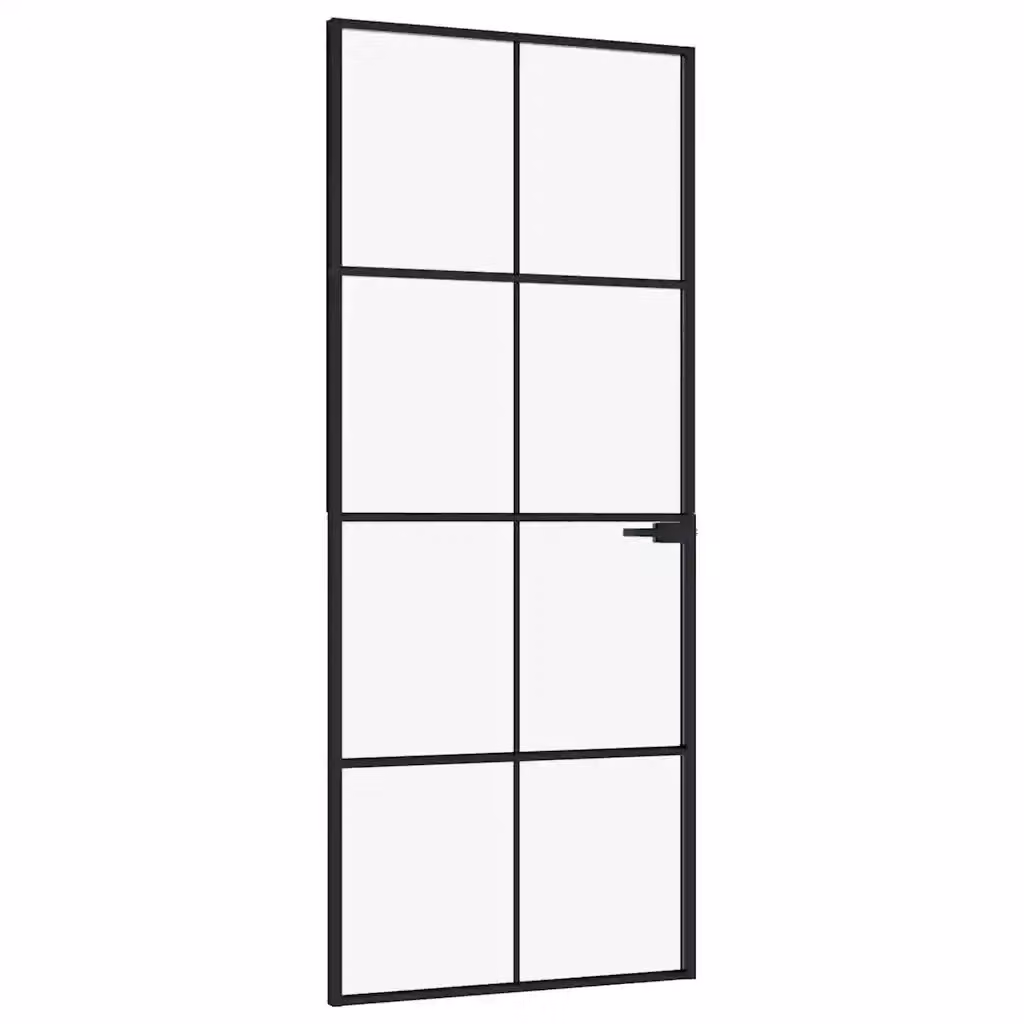 Porta Interna Reversibile vidaXL in Alluminio e Vetro Temperato Trasparente, Colore Nero, L: 83 cm, H: 201,5 cm – 2