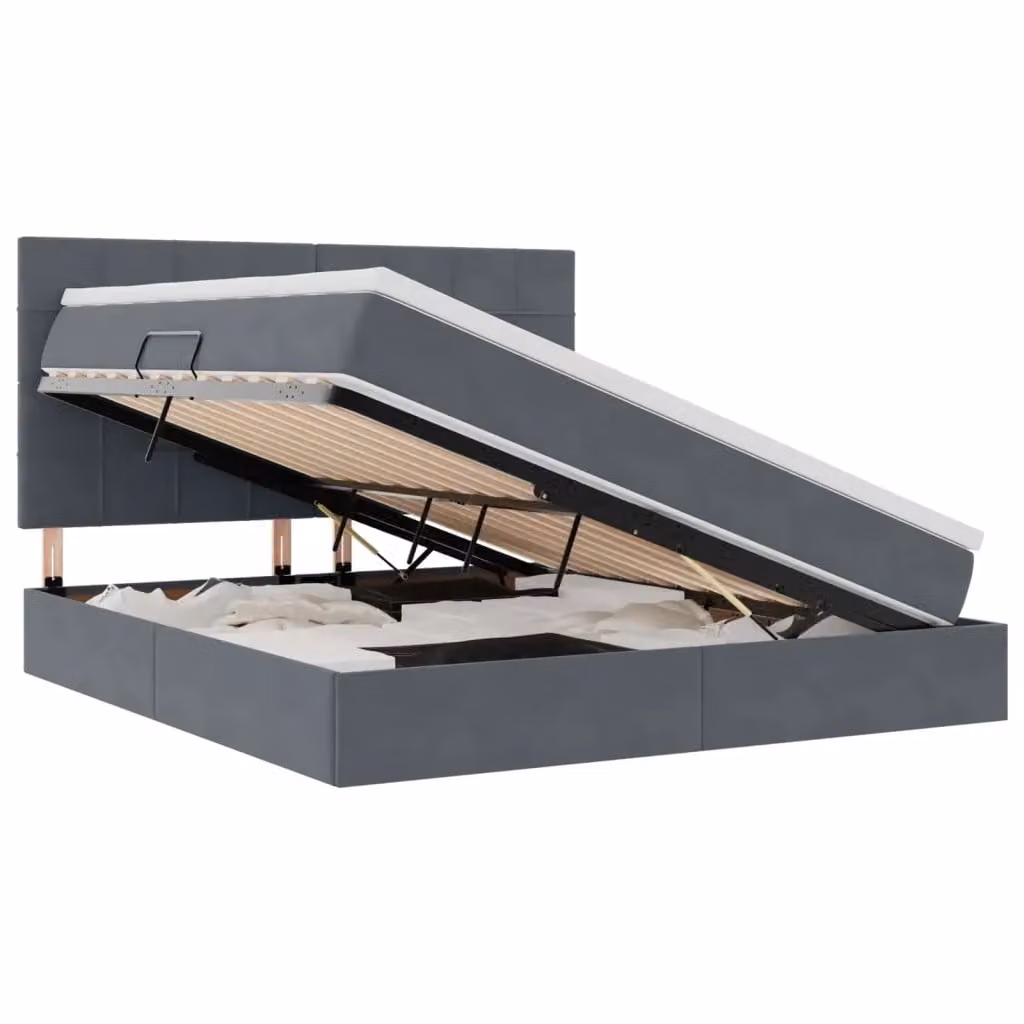 Letto con contenitore e illuminazione LED vidaXL in velluto grigio, L/P/H: 180 x 200 x 128 cm – 2