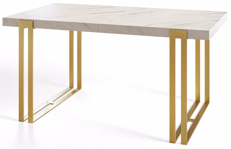 Tavolo da pranzo rettangolare allungabile rosa, tavolo da salotto moderno 140-240 x 80 x 77 cm, marmo con gambe in metallo dorato