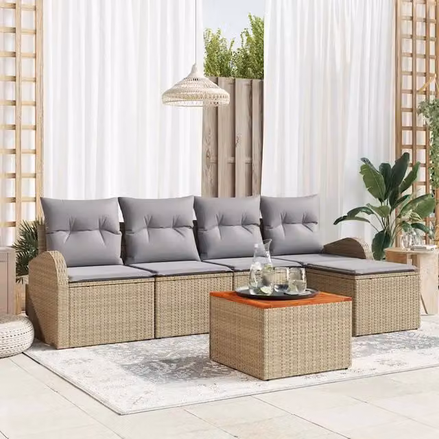 Set Divano da Giardino 6 pz Beige polyrattan 3347567