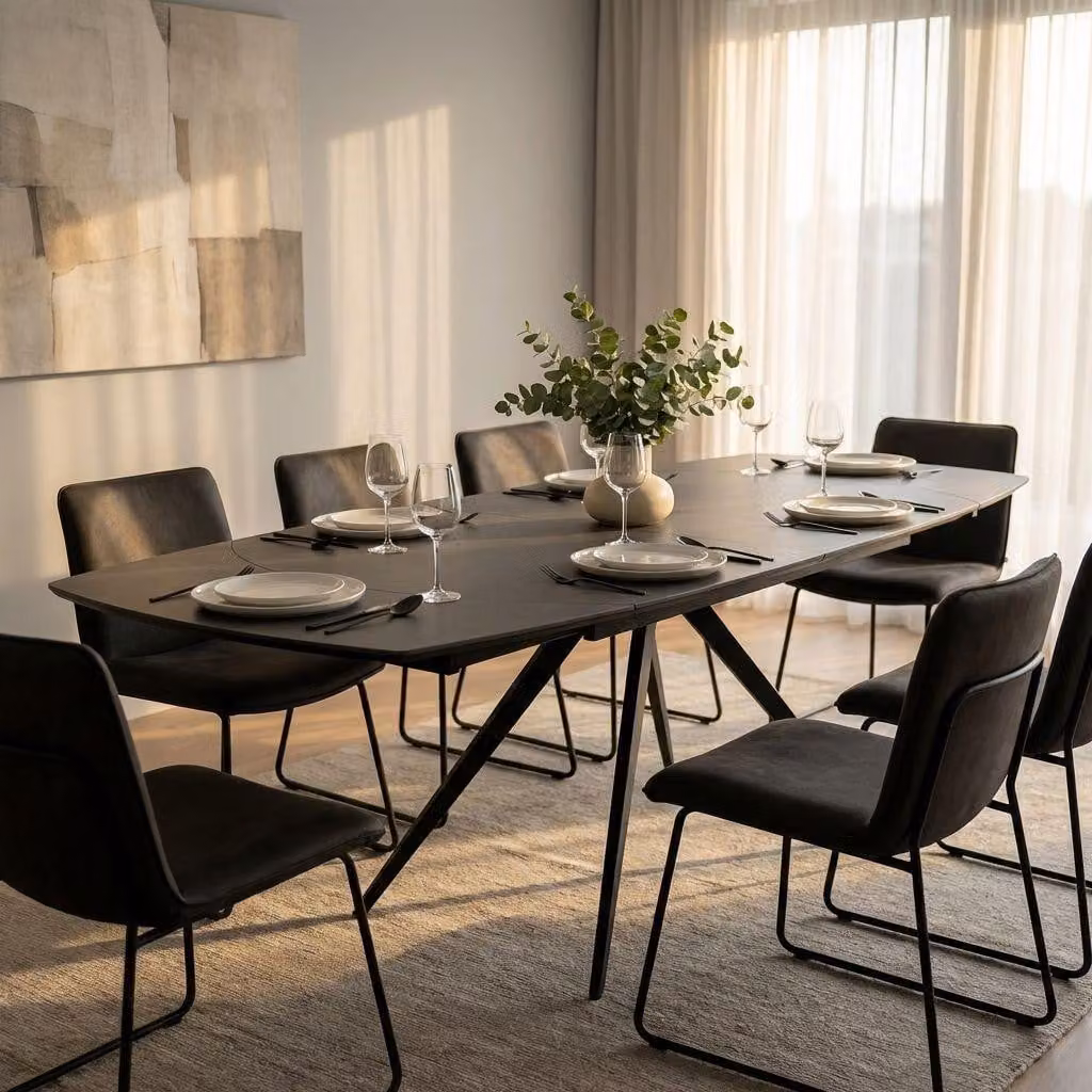 Milani Home - tavolo da pranzo allungabile 120/180 x 90 x 75 cm, antracite, piano in Vetroceramica e metallo