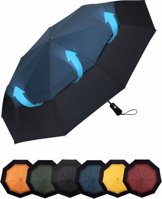 Mini ombrellone antivento Ø 103 cm - Automatico - Ombrellone da viaggio - Blu - Extra resistente e impermeabile