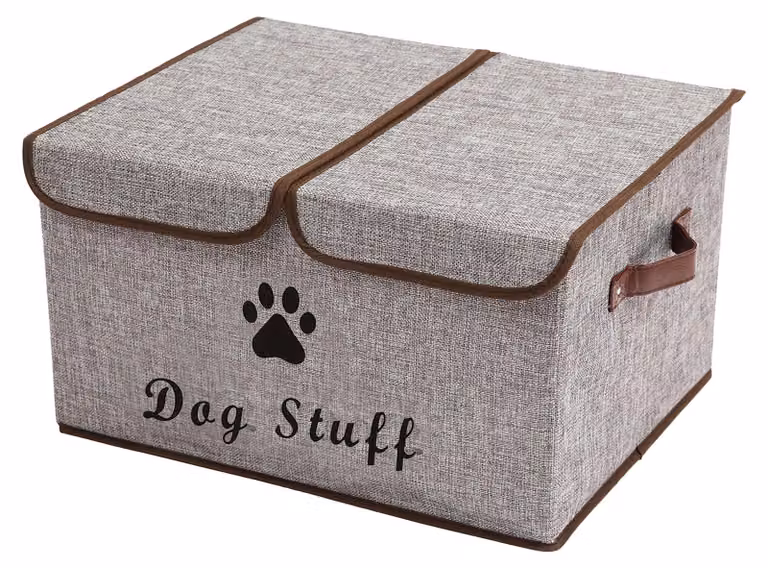 Contenitore per giocattoli per cani con coperchio, color grigio chiaro, scatola pieghevole per la conservazione, ideale per animali domestici