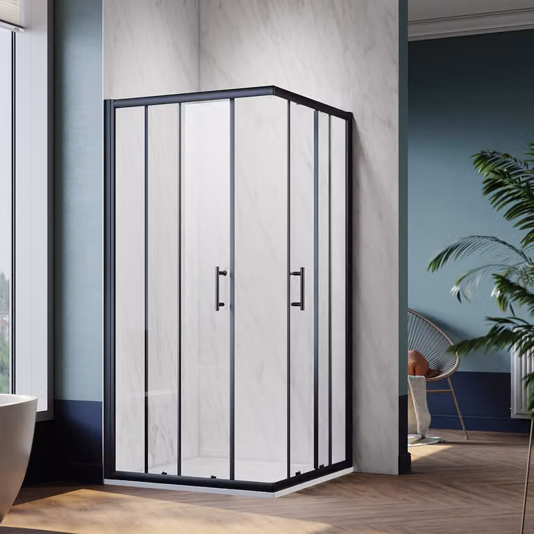 SONNI Cabina doccia angolare porta scorrevole 80x80x195cm Cabina doccia angolare ingresso doppia porta doccia ESG vetro doccia nero