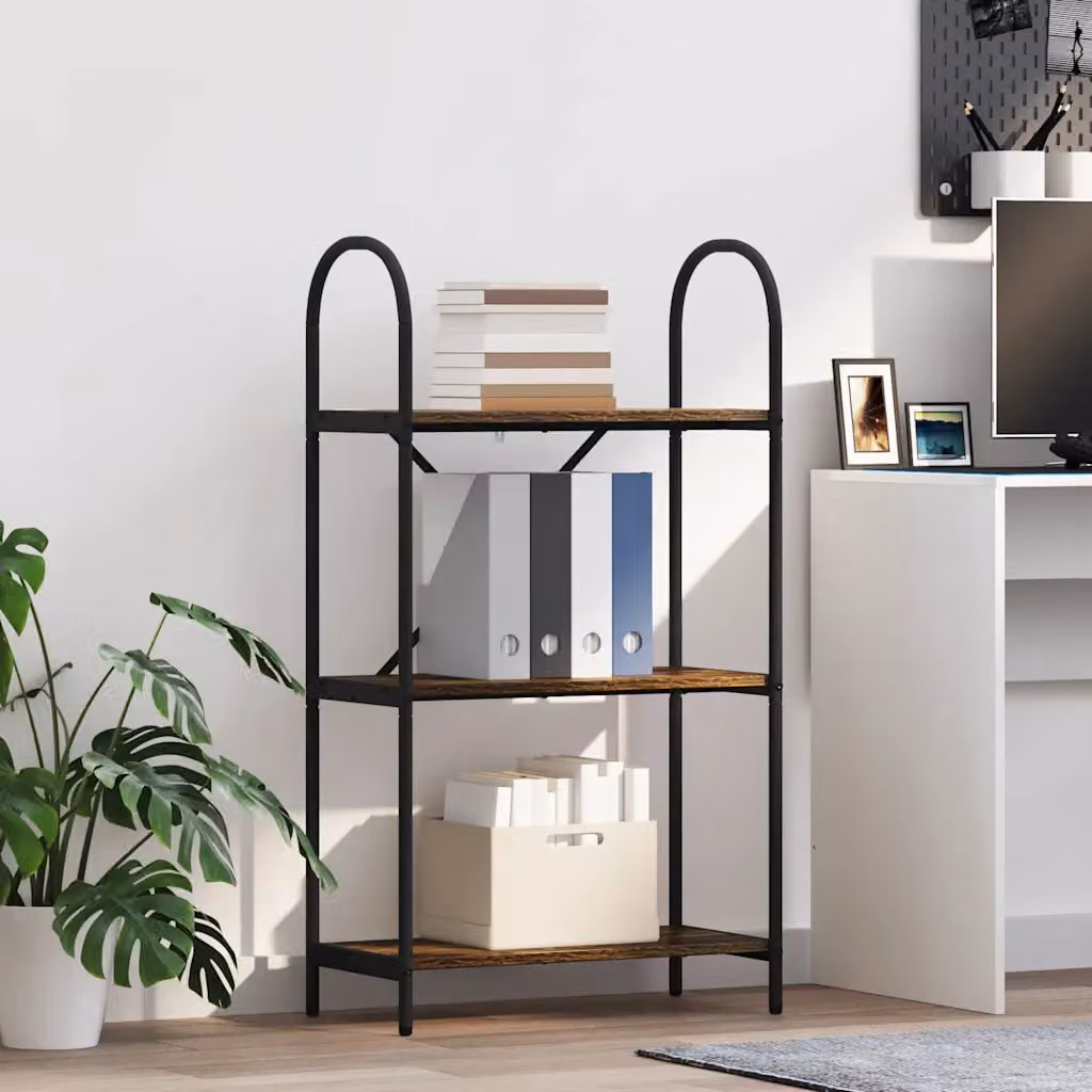 Libreria moderna vidaXL a 3 livelli in legno e metallo, colore marrone, L 60 cm x P 30 cm x H 109 cm