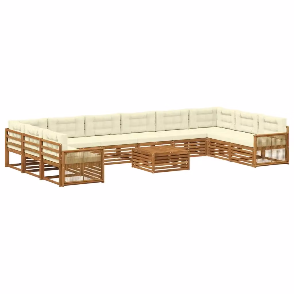 Set di divani da giardino vidaXL in legno di acacia massello con cuscini beige e marrone, 11 pezzi – 2