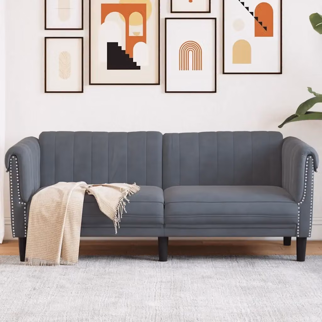 Divano da soggiorno moderno in velluto grigio con struttura in legno e schiuma L: 182 cm, P: 77 cm, H: 74 cm – 2