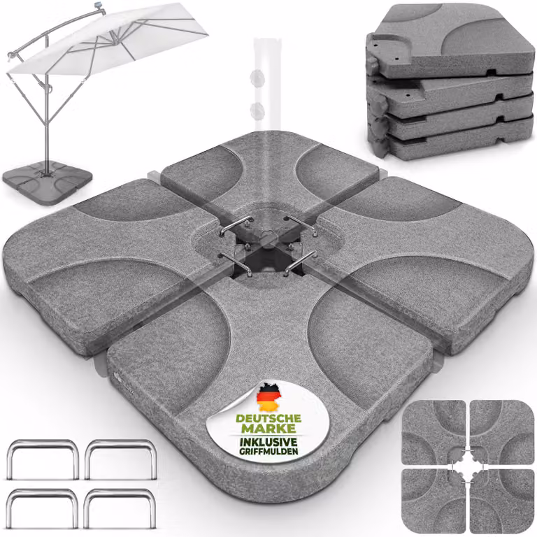 Supporto per ombrellone tillvex® grigio granito 60 litri / 80 kg – 4 pezzi per ombrellone a braccio incl. connettore metallico | Peso dell'ombrellone riempibile con acqua o sabbia | Supporto per ombrellone a braccio resistente alle intemperie