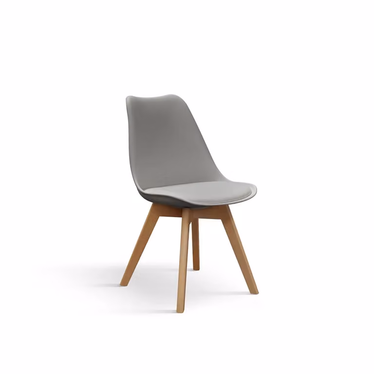 Set di 4 sedie WYNWOOD in polipropilene grigio, cuscino ecopelle, gambe in legno di faggio, 47x52x82 cm