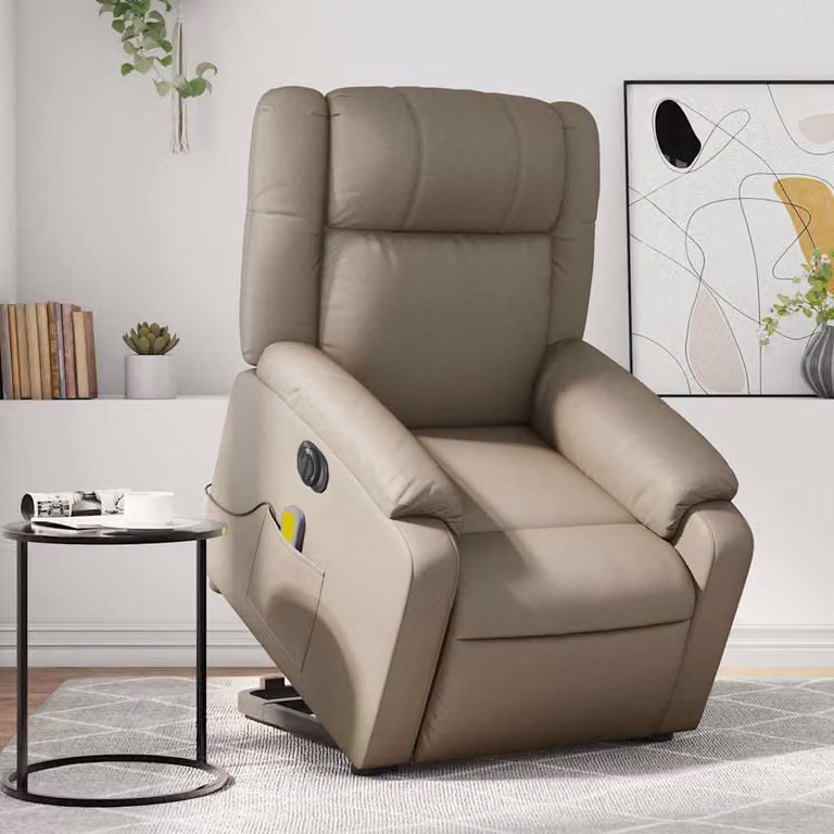Poltrona Alzapersona con Massaggio Elettrico vidaXL in Similpelle Colore Cappuccino