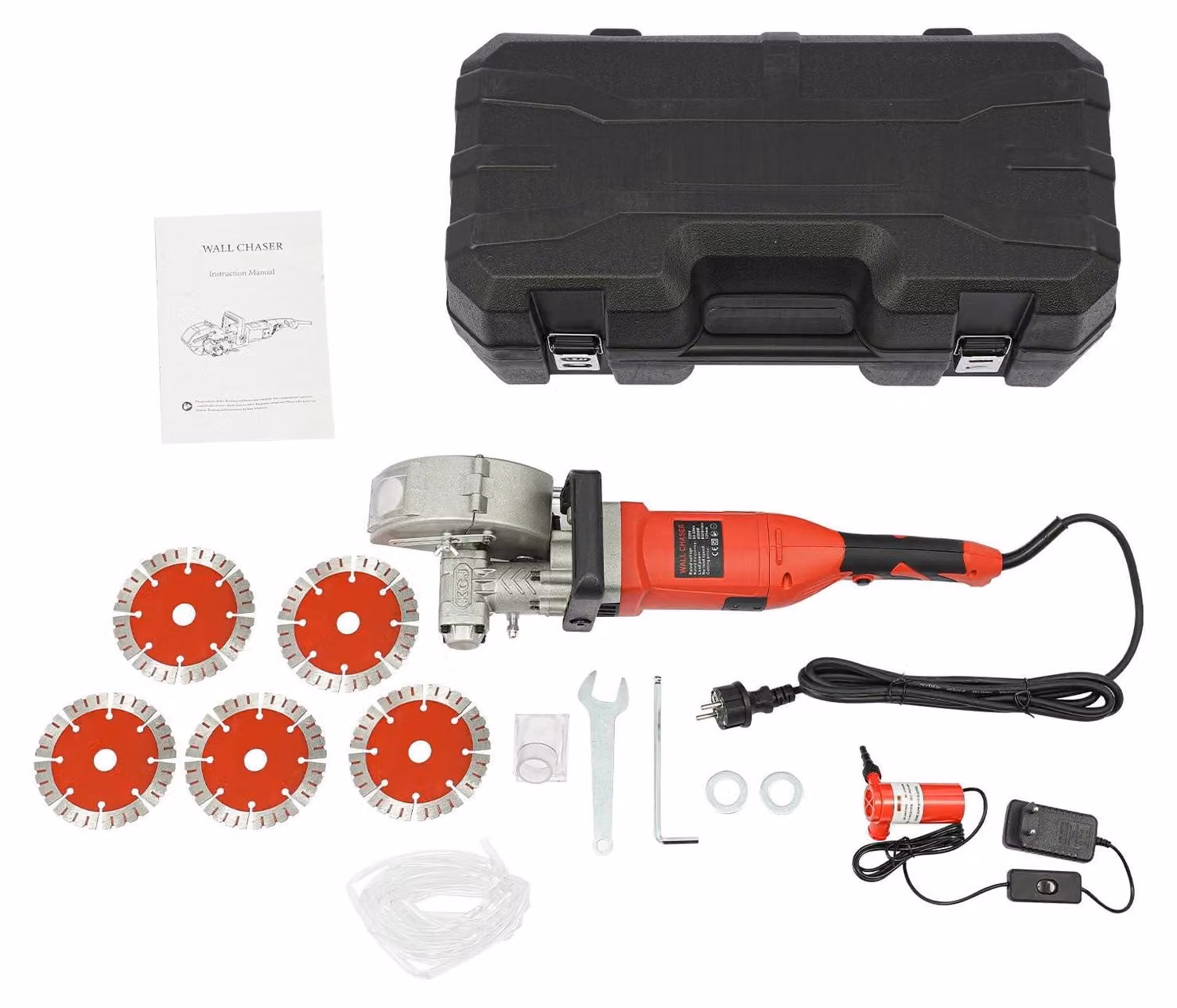 Troncatrice elettrica per scanalature a muro - 1200–1300W - 5 dischi di taglio - Larghezza di taglio regolabile - Adatta per cemento e pietra - Lama da 121 mm