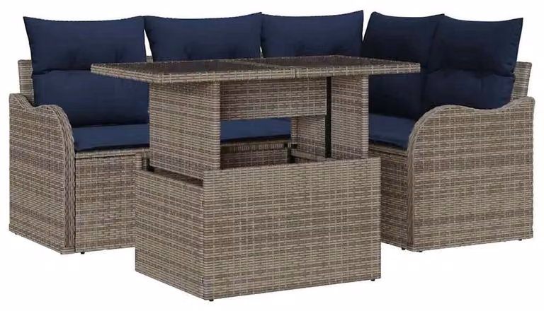 Set da tavolo da esterno, 5 pezzi, grigio, in rattan sintetico