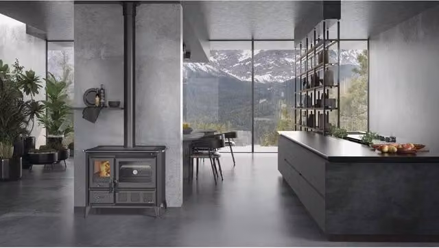 Stufa a legna con forno in ghisa Gardenia XXL VST Nordica, colore nero, L/P/H: 95,0 x 86,4 x 70,4 cm