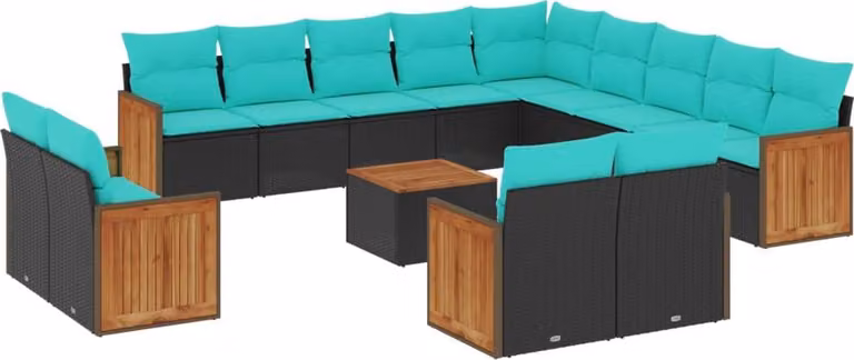 Set Divani da Giardino 14 pz con Cuscini Nero in Polyrattan