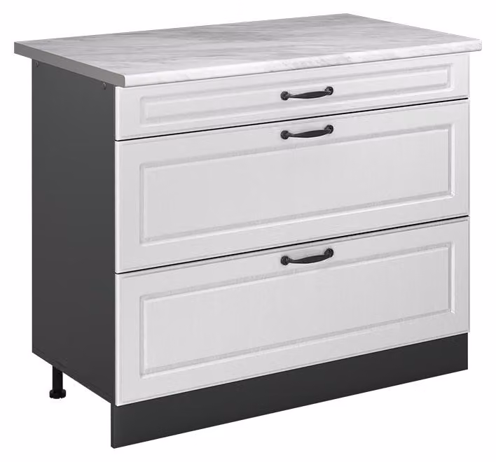 Mobiletto base per cucina Vicco R-Line Bianco country/Antracite 100 cm piano di lavoro Marmo, Model 71577