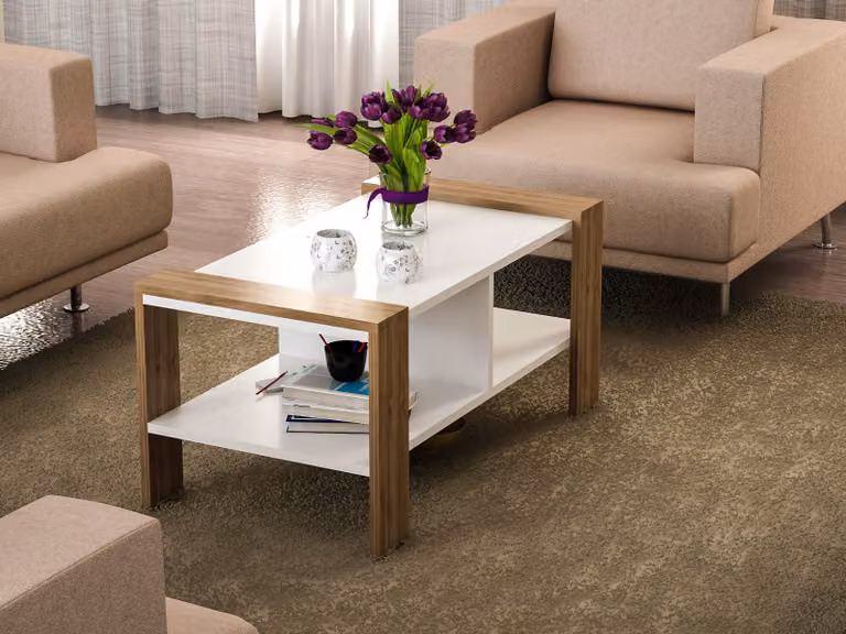 Skye Decor, Erica - Bianco, Noce, Tavolino da salotto, Bianco, 100% MELAMINICO, 90 x 60 x 42 cm