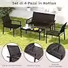Set da giardino moderno Costway in polyrattan composto da divano a 2 posti, 2 poltrone, tavolino da caffè con piano in vetro e cuscini inclusi, colore marrone – 2