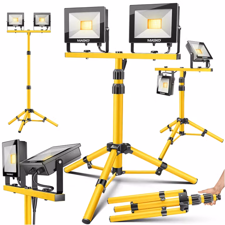 MASKO® Lampada da cantiere a LED con stativo, 100W (2x50W), 6500K, regolabile in altezza fino a 202 cm