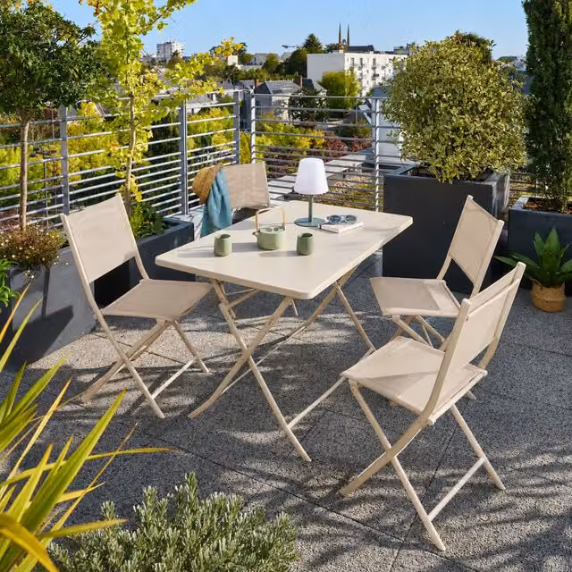 Tavolo pieghevole rettangolare Hesperide in metallo grigio e beige L/P/H: 110 x 70 x 71 cm