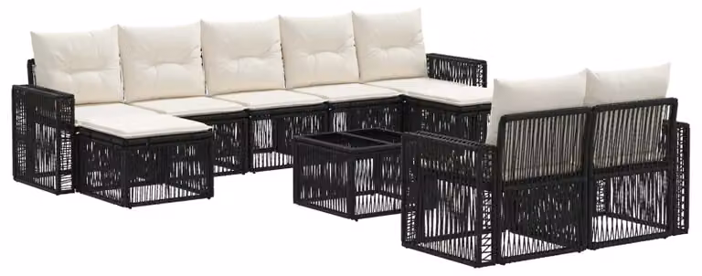 Set Divano da Giardino 10 pcs Nero e Bianco Crema polyrattan