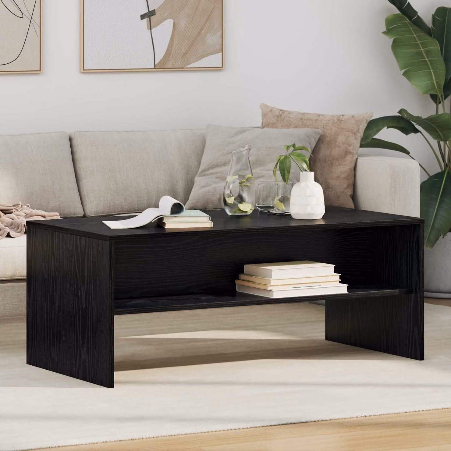 vidaXL Tavolino da salotto moderno in legno nero L: 100 cm, P: 50 cm, H: 40 cm