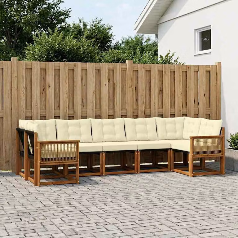 Set di divani da esterno vidaXL 7 pz in legno di acacia con cuscini beige e marrone per giardino e terrazza
