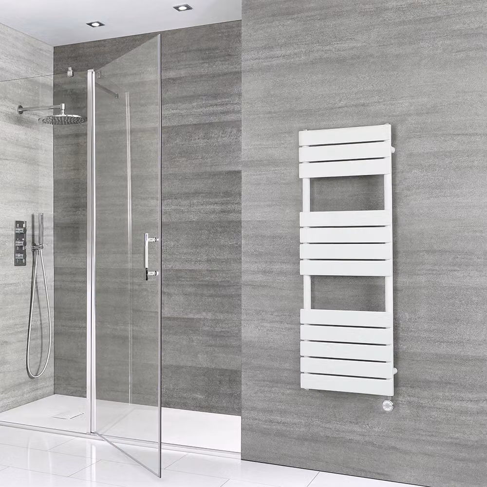 Scaldasalviette Elettrico Piatto 1200x450mm - Elemento termostatico - Bianco - Lustro