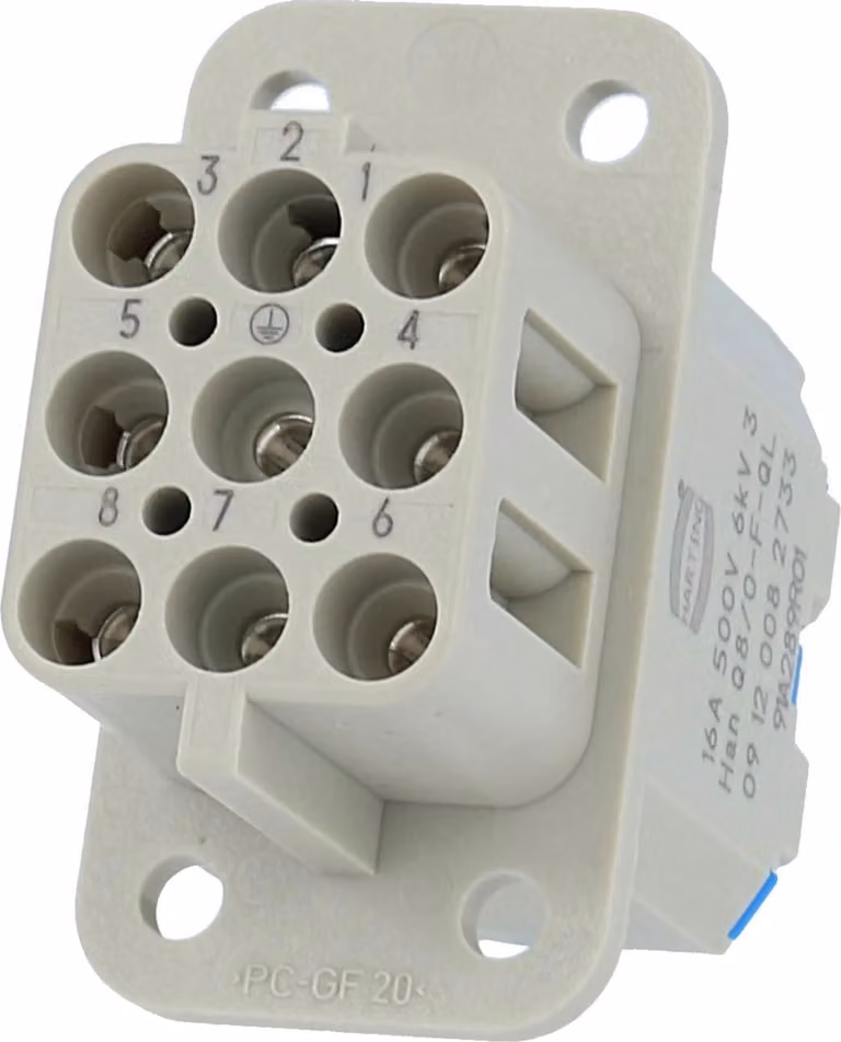 HARTING Han Q8/0 Inserto femmina (F) Connettore Quick-Lock, 8 poli+PE 500V, 16A - 1 pezzo