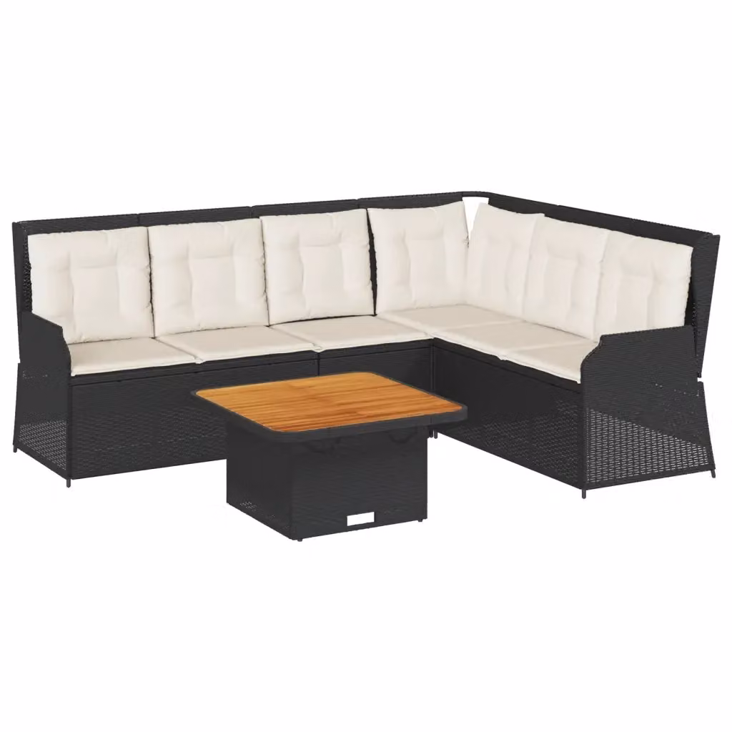 Set Divano da Giardino a L vidaXL 5 Pezzi con Tavolino e Cuscini in Polyrattan Nero – 2