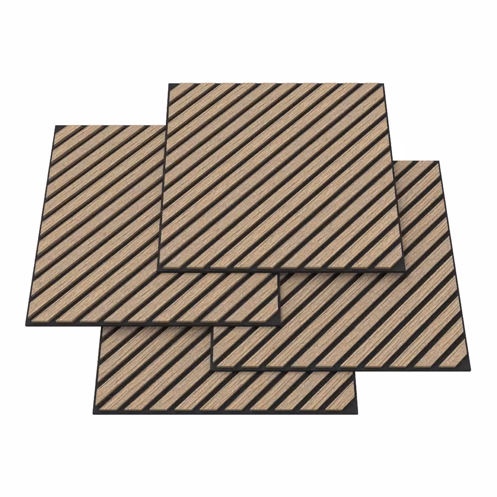 Set di 16 pannelli murali 3D fonoassorbenti NEU.HOLZ con listelli diagonali, effetto noce chiaro, copertura 5,76 m², L/P: 60 x 60 cm – 2