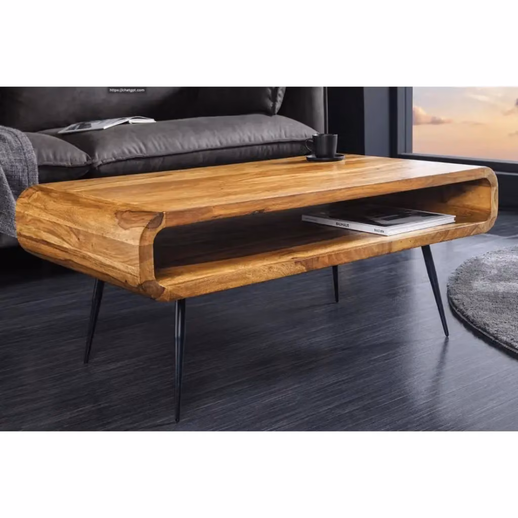 Tavolino RETROVA MEUBLORAMA in legno di Sheesham marrone con gambe in metallo nero e vano aperto, L: 90 cm, P: 50 cm, H: 40 cm – 2