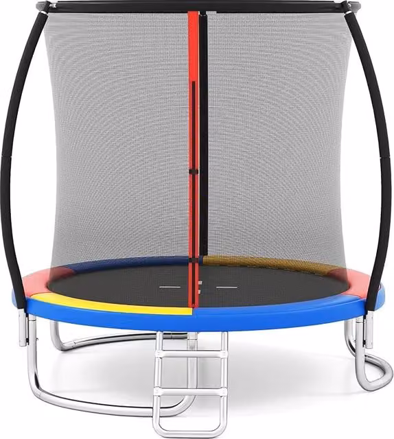 Trampolino Elastico Costway per Bambini e Adulti con Rete di Sicurezza, Scala e Telaio in Acciaio Zincato Antiruggide, Disponibile in Nero, Arancione o Verde – 1