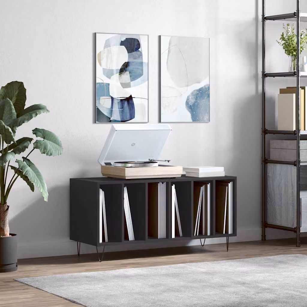 vidaXL Mobile Porta Dischi Nero in Legno Multistrato L: 100 cm, P: 38 cm, H: 48 cm