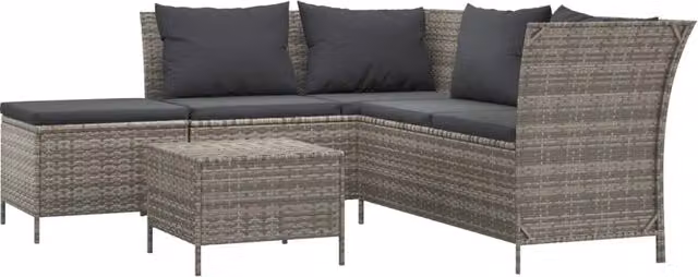 Set di mobili da giardino Outsunny a forma di L composto da 4 pezzi in resina intrecciata grigia con cuscini e tavolino da caffè – 1