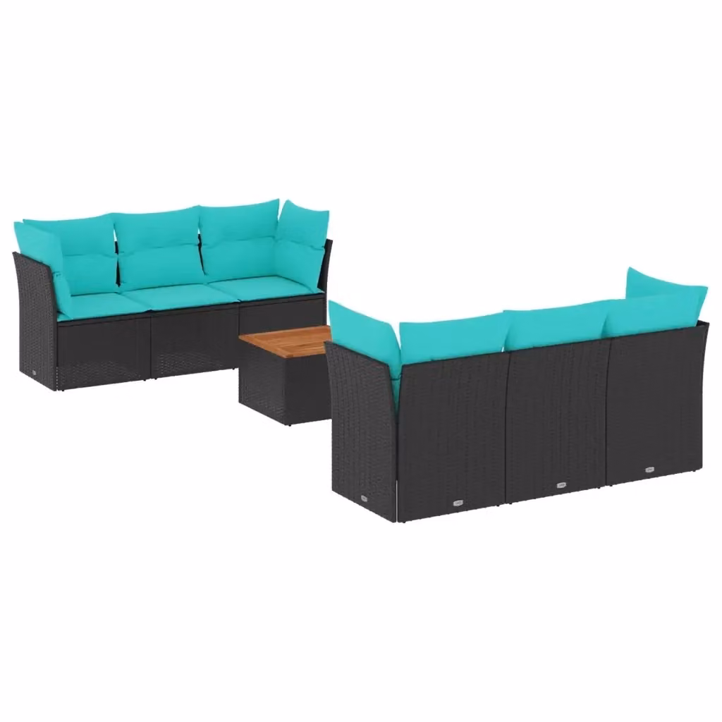 vidaXL Set Divani da Giardino 7 pz in Polyrattan Nero con Cuscini e Tavolino da Caffè – 2
