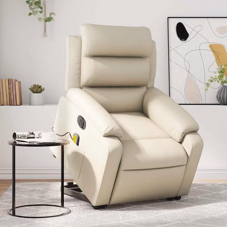 Poltrona Alzapersona Elettrica Reclinabile vidaXL in Similpelle Beige con Braccioli